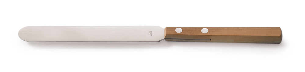 Pharmacist's spatula, wooden handle, chrome steel, blade 100x20 mm, L 210 mm - Luminix Health