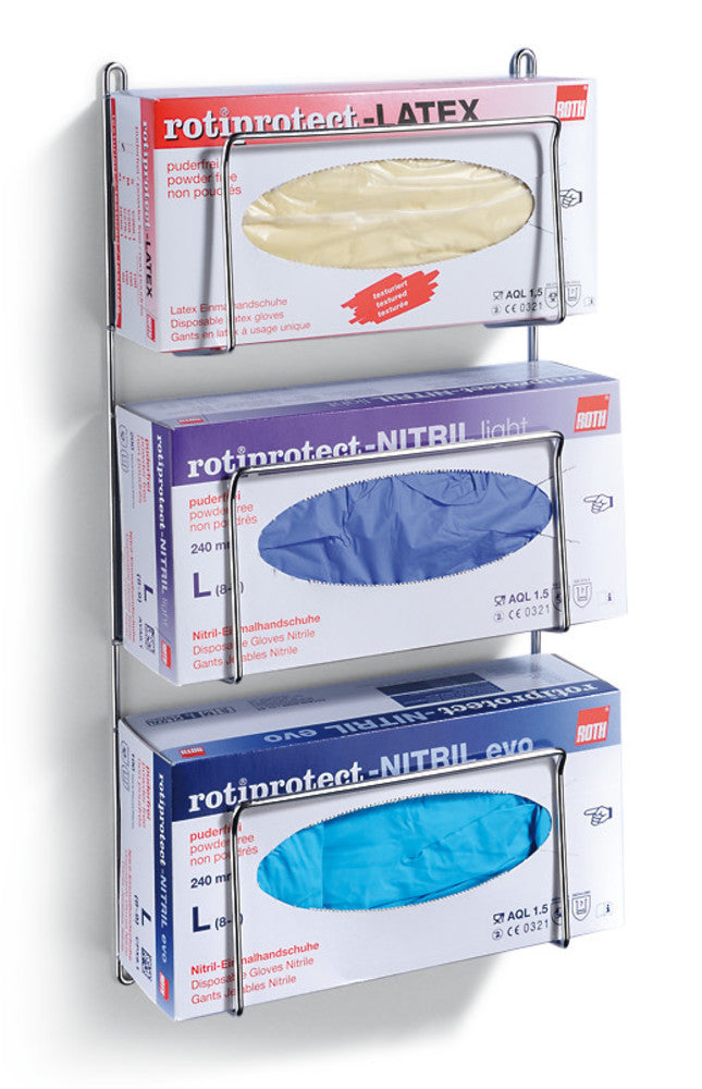 Rotilabo®-wall dispenser, stainl. steel, for 3 boxes, L 245 x W 100 x H 477 mm - Luminix Health