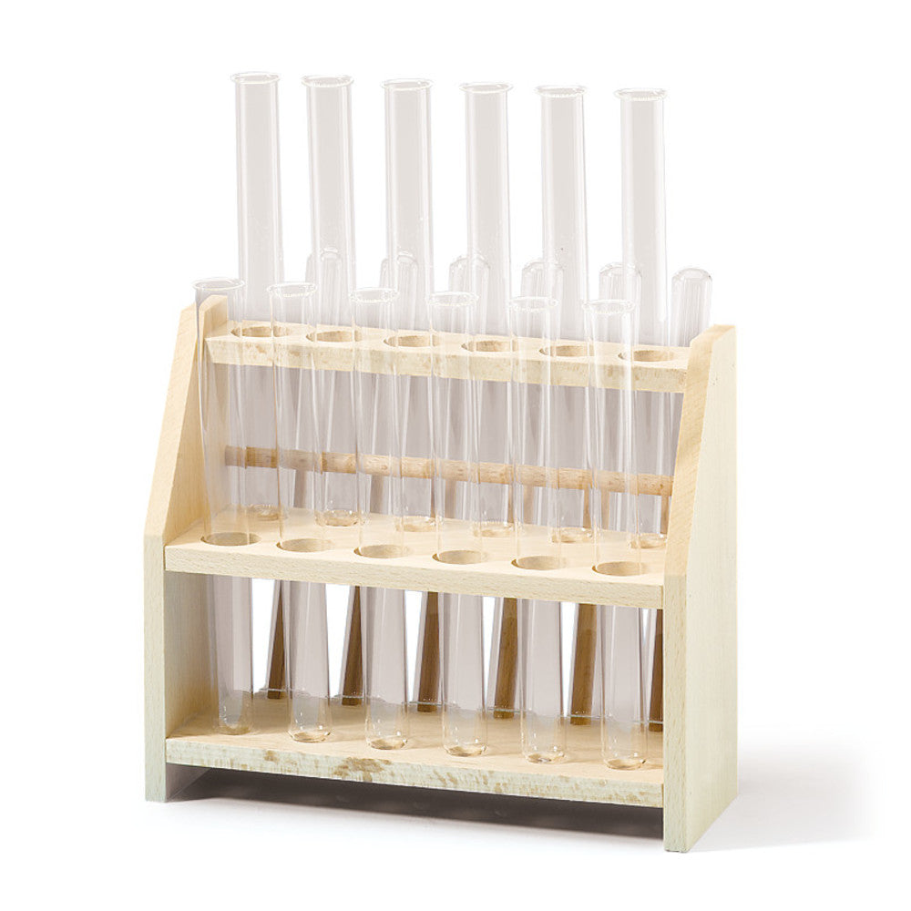 Test tube rack, wood, single level, 6 holes, glass Ø30 mm, without drip pegs - Luminix Health
