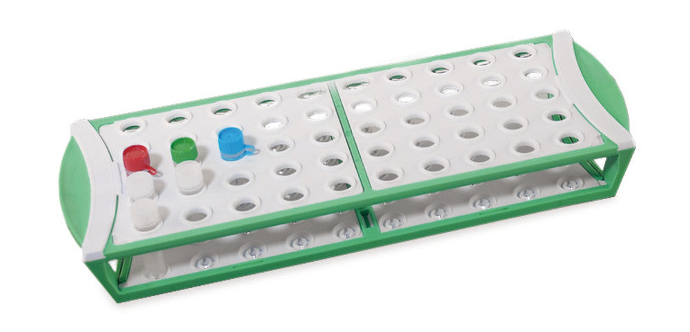 Racks for reaction vials with screw cap, POM, green, 50 holes, 10 unit(s) - Luminix Health