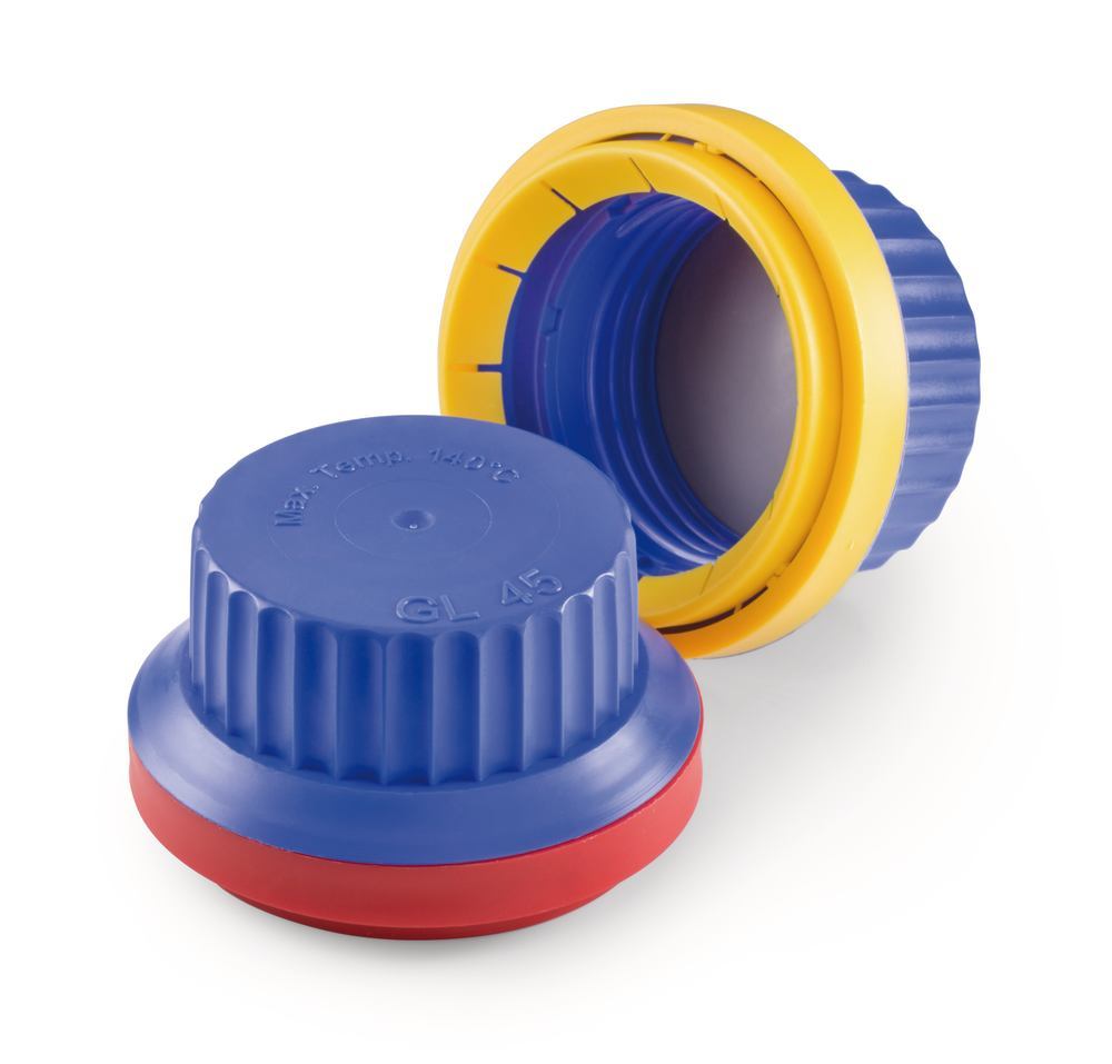 Original seal, GL 45, blue PP, red tamper-proof ring, with lip seal, 10 unit(s) - Luminix Health