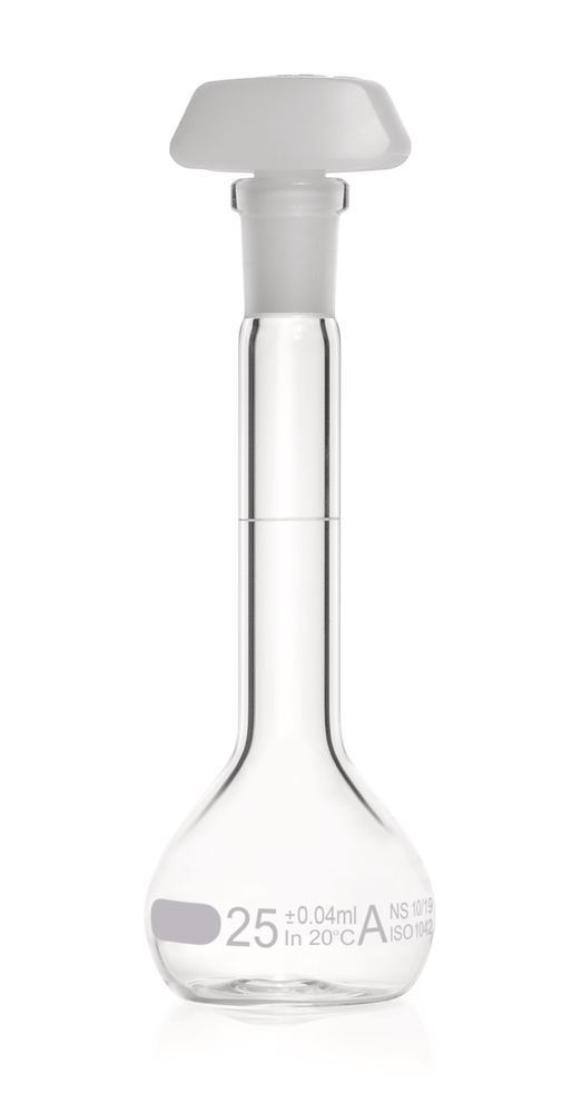 DURAN®-volumetric flask, cl. A,, indiv. certific., 25 ml, blue graduation - Luminix Health