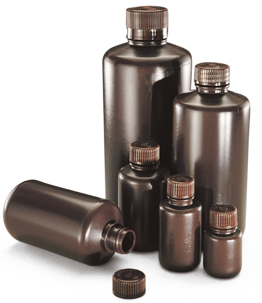 Narrow neck bottles, brown, HDPE, leakproof, 30 ml, 12 unit(s) - Luminix Health
