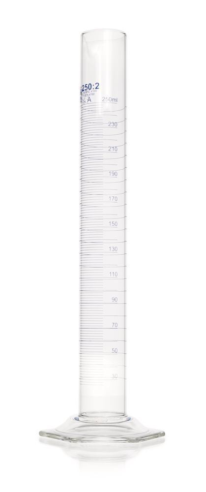 DURAN®-meas. cylinder, cl. A, grad. blue, 250 ml, grad. 2 ml, high form - Luminix Health