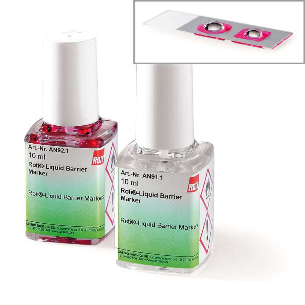 ROTI®Liquid Barrier Marker, red, glass bottle with brush, 10 ml, glass - Luminix Health