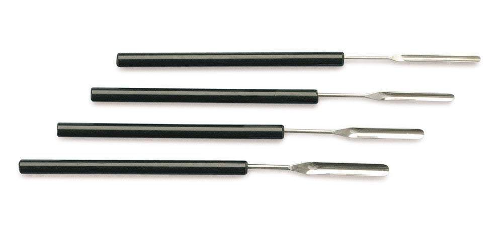 Micro-powder spatula set, 4 pieces, st. steel 18/10, L 160 mm, W 3 - 6 mm, 1 set - Luminix Health