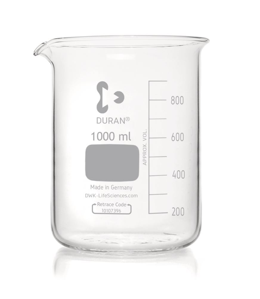 Beaker, low form, DURAN®, with graduation and spout, 1000 ml, 1 unit(s) - Luminix Health