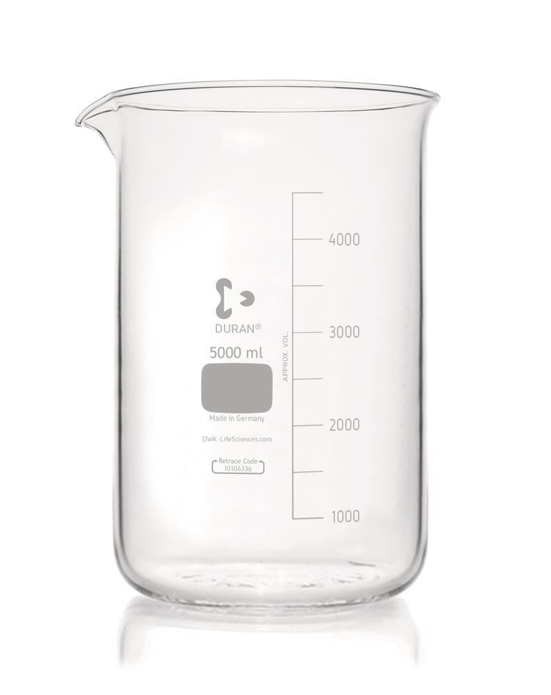 Glass beaker, low form, DURAN®, with graduation and spout, 5000 ml, 1 unit(s) - Luminix Health