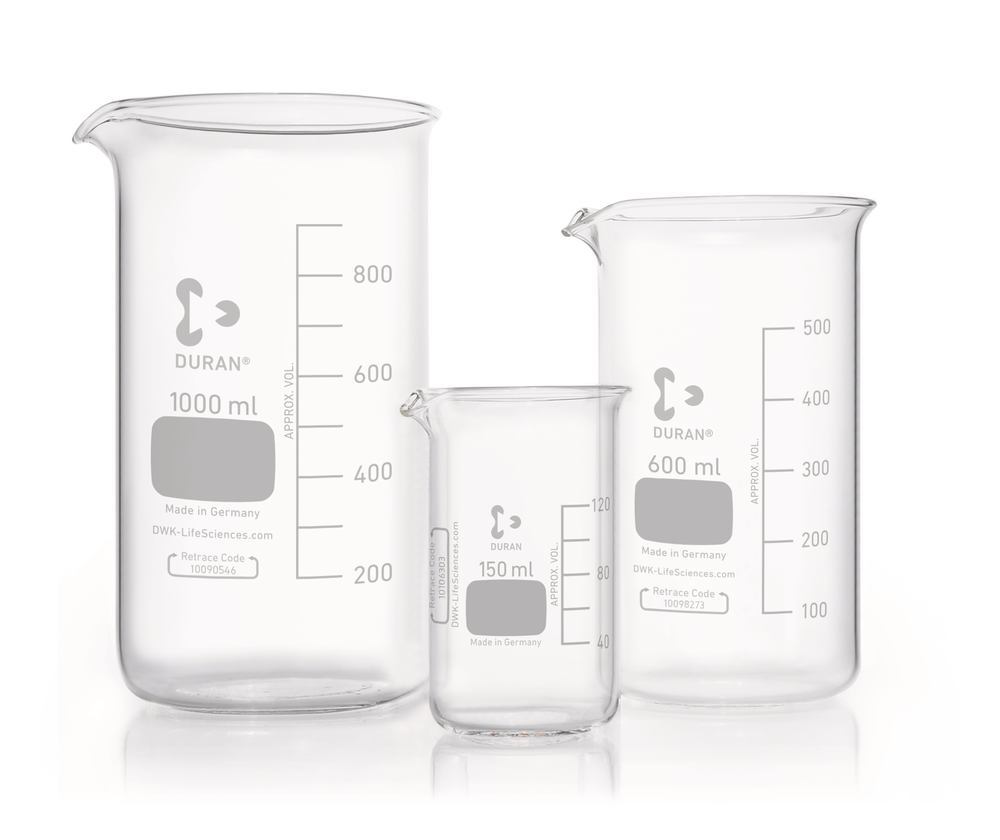 Glass beakers, high form, DURAN®, with graduation and spout, 400 ml, 10 unit(s) - Luminix Health