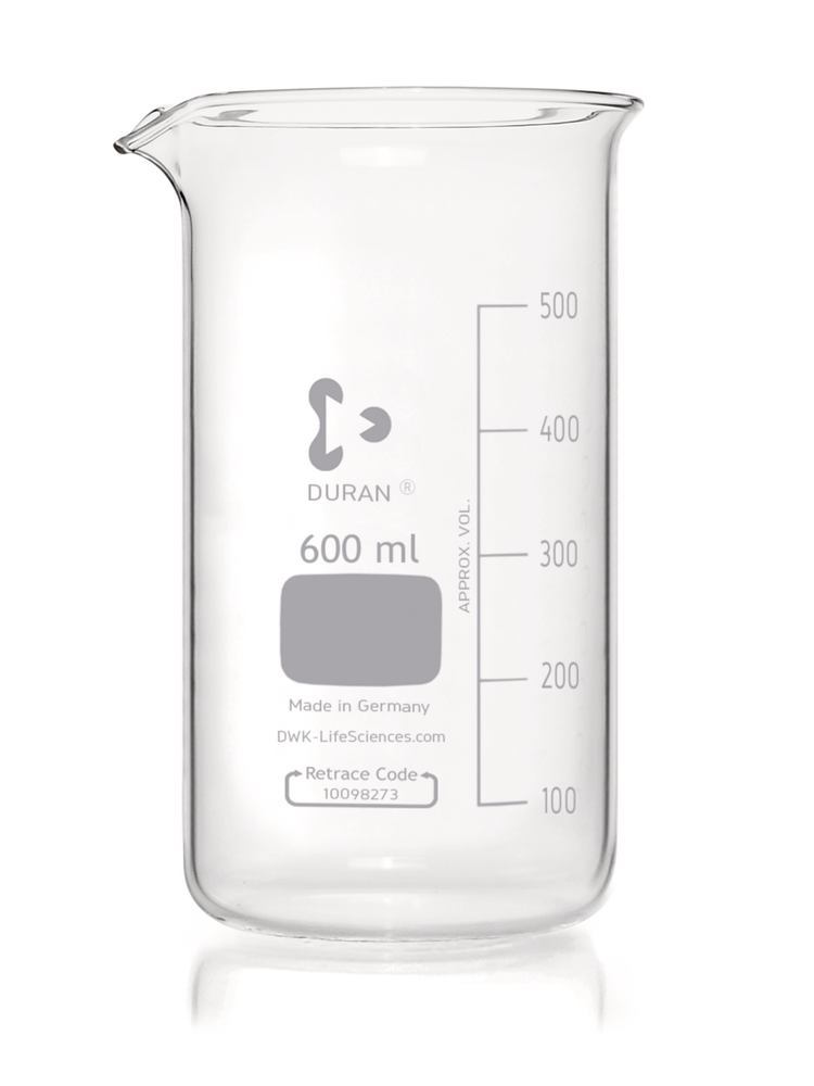 Glass beakers, high form, DURAN®, with graduation and spout, 600 ml, 10 unit(s) - Luminix Health