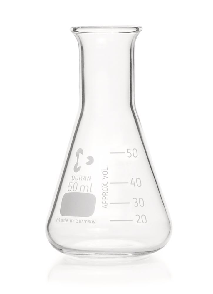 Narrow neck Erlenmeyer flasks, DURAN®, graduation, 50 ml, ISO 1773, 10 unit(s) - Luminix Health