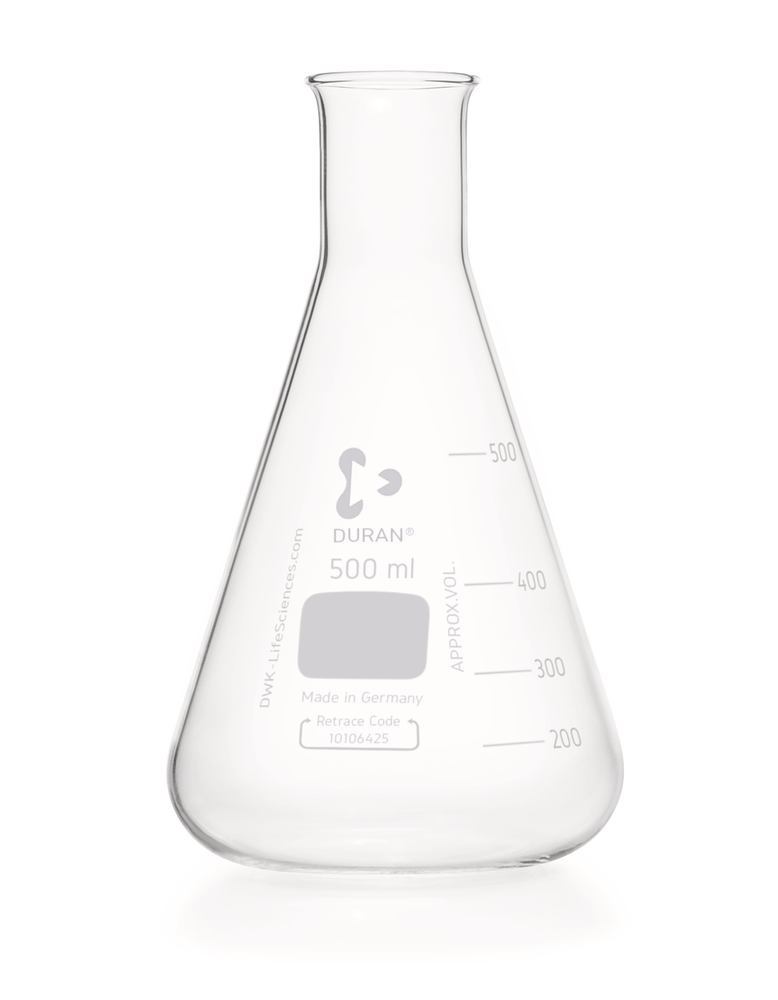 Narrow neck Erlenmeyer flasks, DURAN®, graduation, 500 ml, ISO 1773, 10 unit(s) - Luminix Health