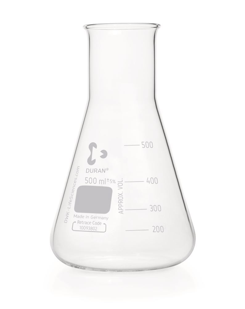 Wide neck Erlenmeyer flasks, DURAN®, scale, 500 ml, DIN 24450, 10 unit(s) - Luminix Health