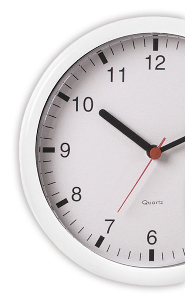 Quartz wall clock, white. Ø 245 mm, D 40 mm, 1 unit(s) - Luminix Health