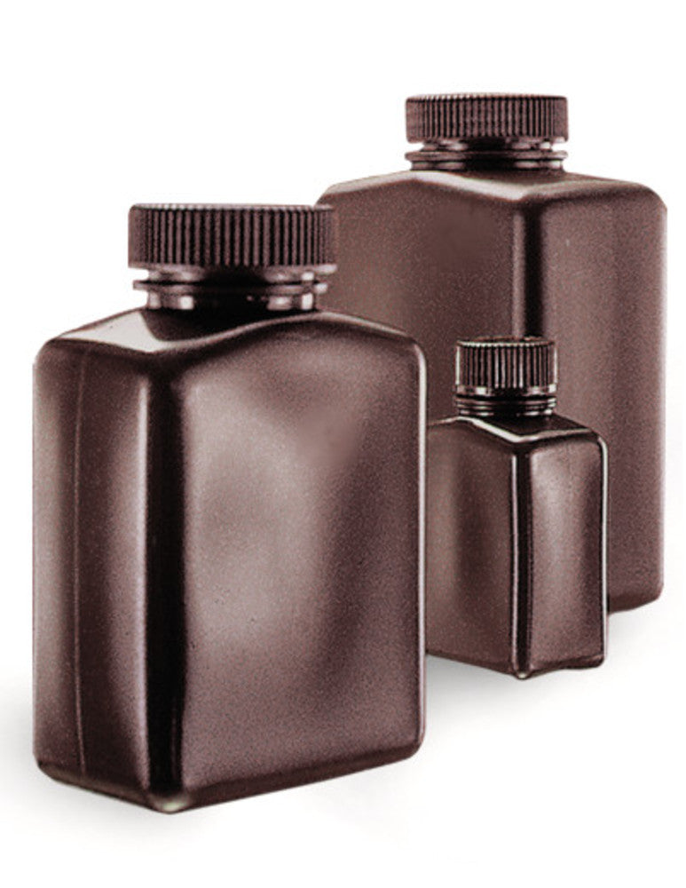 Wide neck-rectangular bottles, HDPE, amber, 1000 ml, 6 unit(s) - Luminix Health