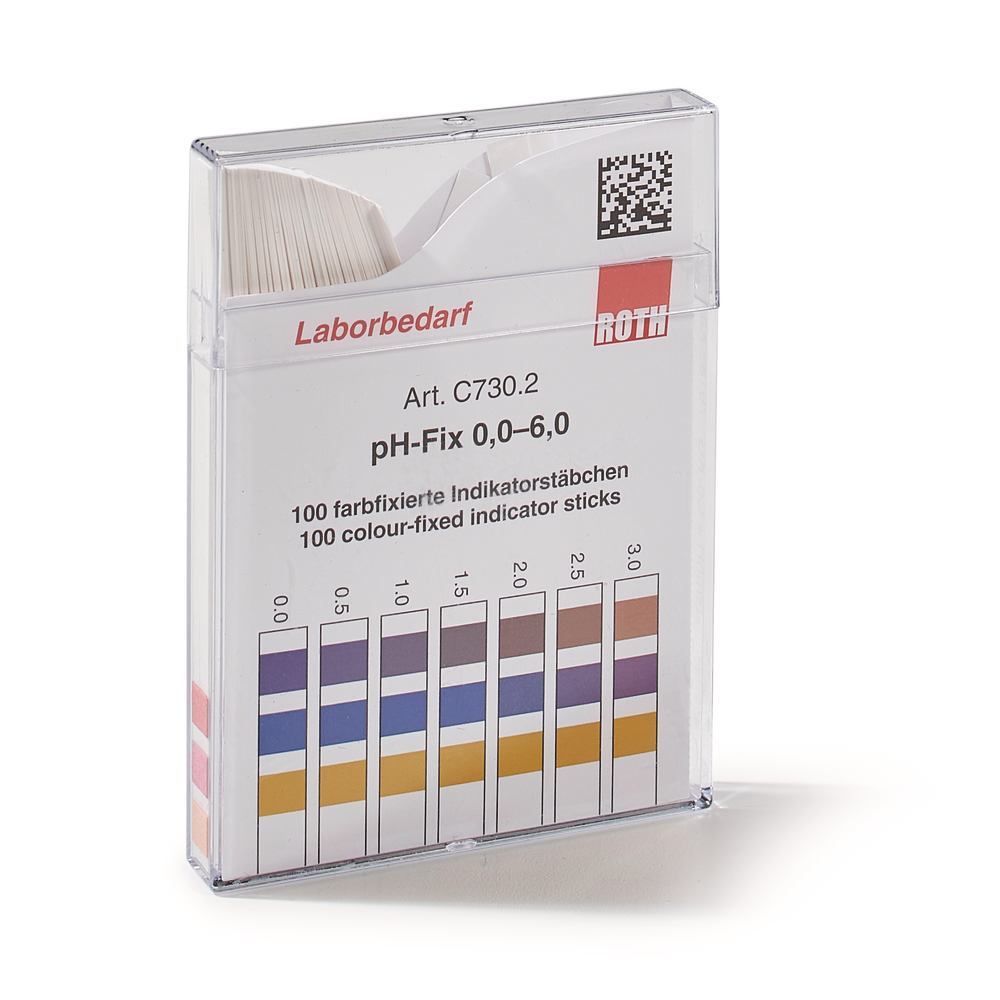 Universal indicator sticks pH-Fix, in square plastic box, pH 0 - 6, 100 unit(s) - Luminix Health