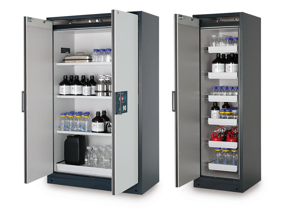 Safety cabinet Q-CLASSIC-90, 2-door, 2 hinged doors, 5 full-ext. drawers,grey - Luminix Health