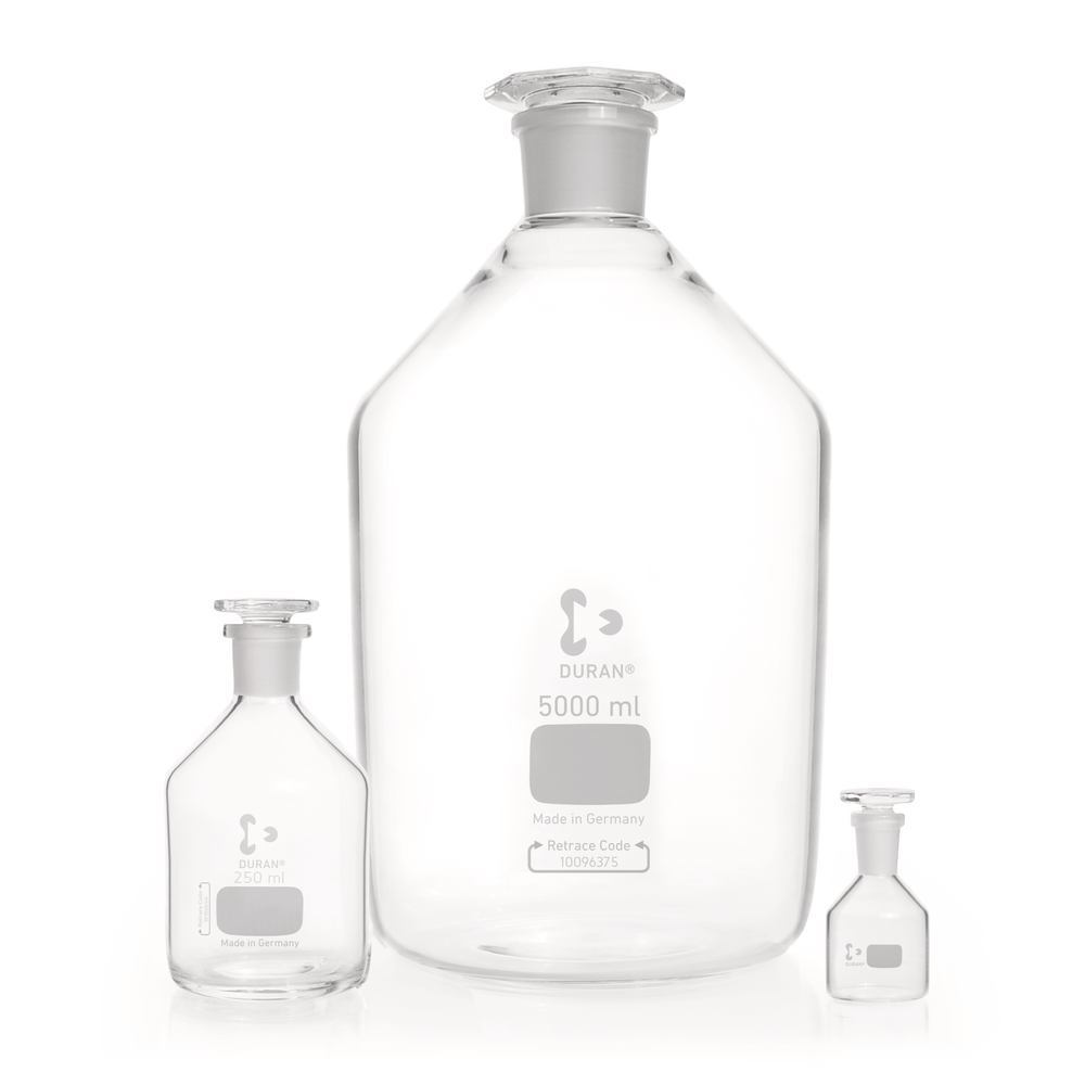 Narrow neck storage bottl., glass stopp., DURAN®, clear glass, 20000 ml - Luminix Health