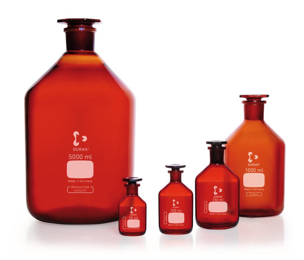 Narrow neck storage bottl., glass stopp., DURAN®, amber glass, 20000 ml - Luminix Health
