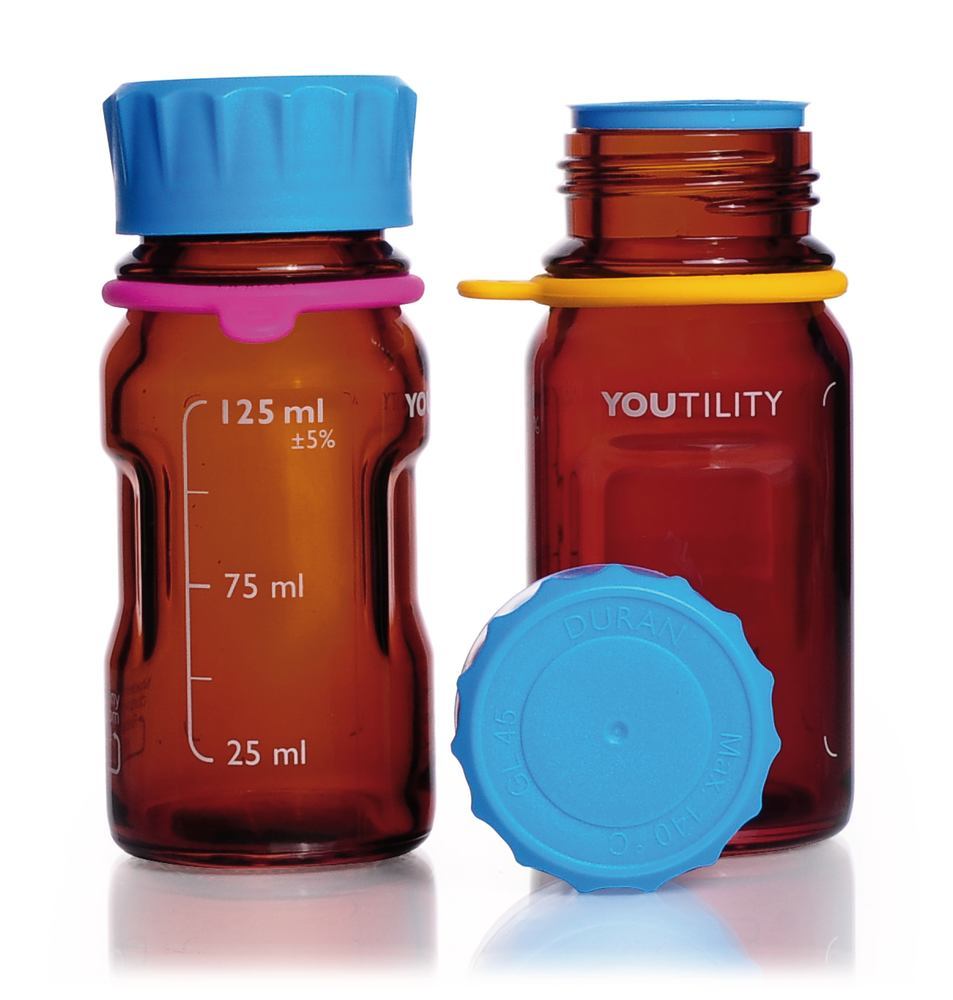 DURAN® YOUTILITY laboratory bottles, brown glass, 125 ml, GL 45, 4 unit(s) - Luminix Health