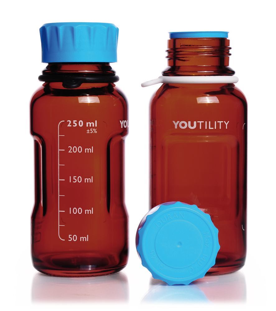 DURAN® YOUTILITY laboratory bottles, brown glass, 250 ml, GL 45, 4 unit(s) - Luminix Health