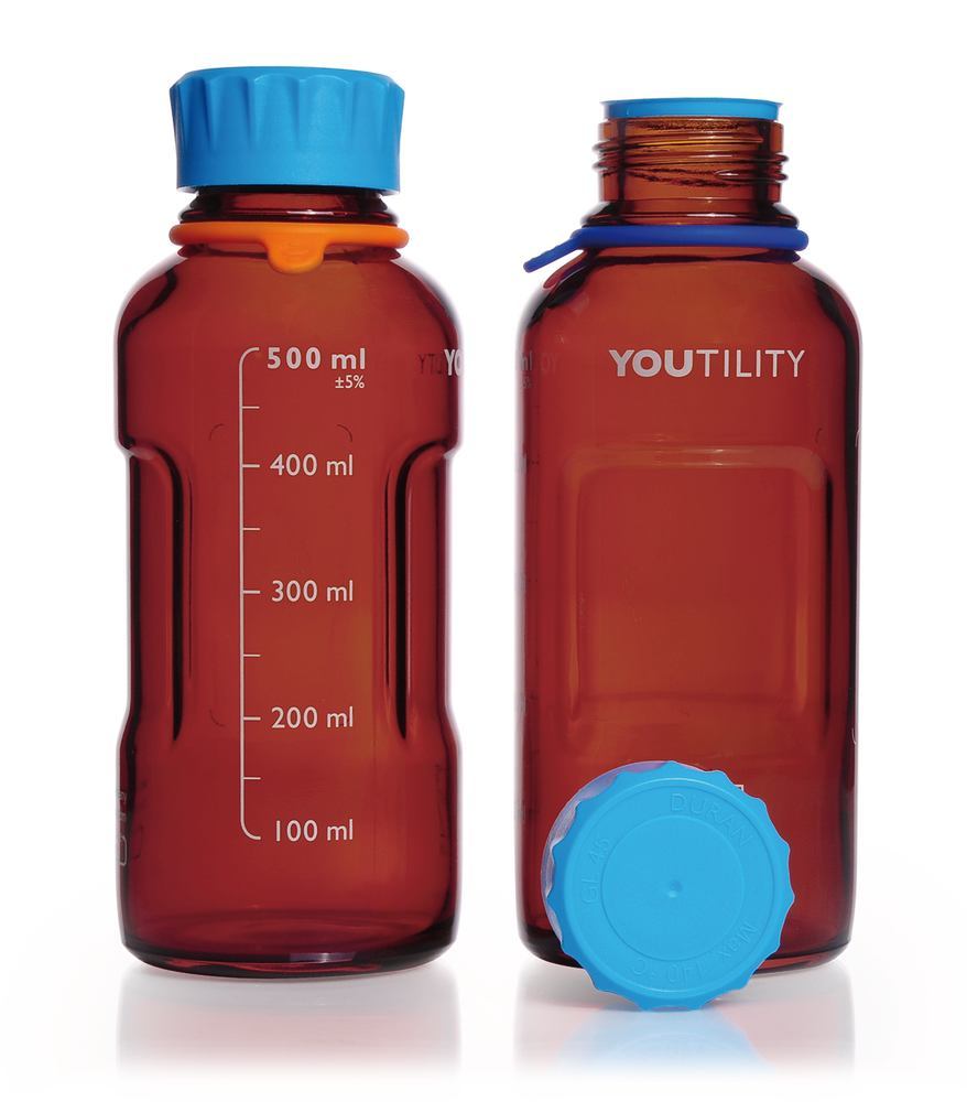 DURAN® YOUTILITY laboratory bottles, brown glass, 500 ml, GL 45, 4 unit(s) - Luminix Health