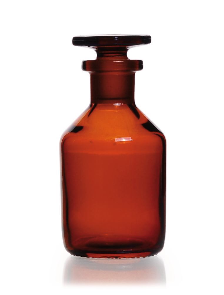 Narrow neck storage bottl., glass stopp., soda-lime glass, amber, 250 ml - Luminix Health