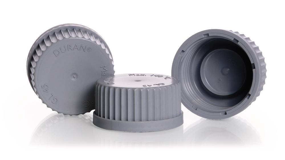 Screw caps, w. lip seal gasket, PP, grey, thread 45, 10 unit(s) - Luminix Health