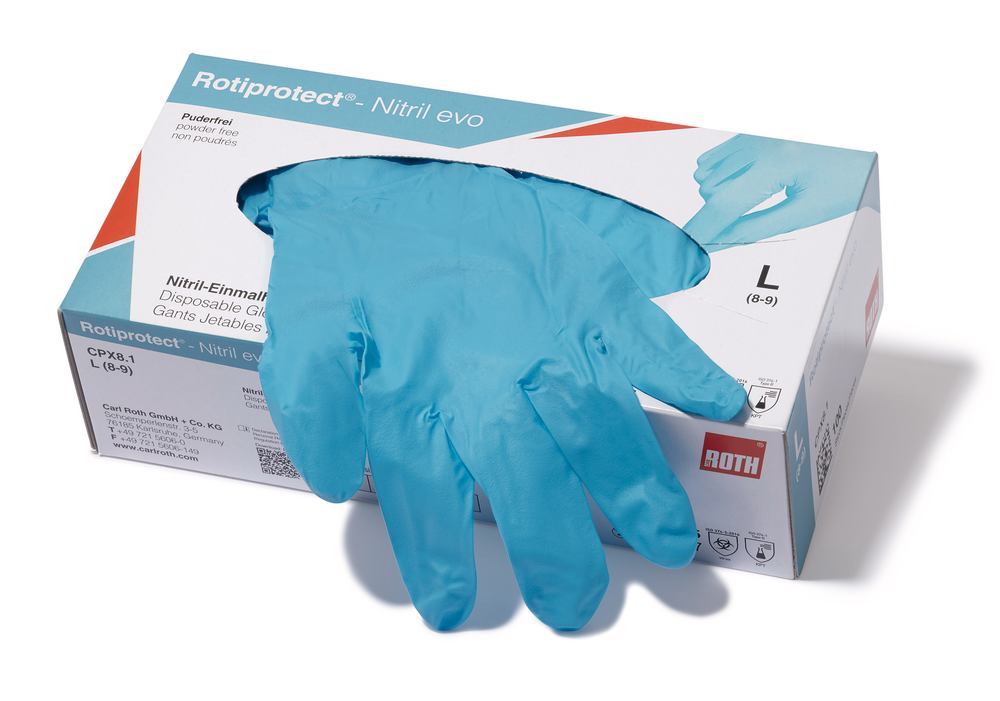 Rotiprotect®-Nitril evo dispos. gloves, non-powdered, size M (7-8), 100 unit(s) - Luminix Health