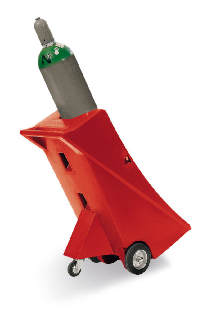 Gas cylinder trolley with stabil. wheel, made of PE, for 1 bottle max. Ø 320 mm - Luminix Health