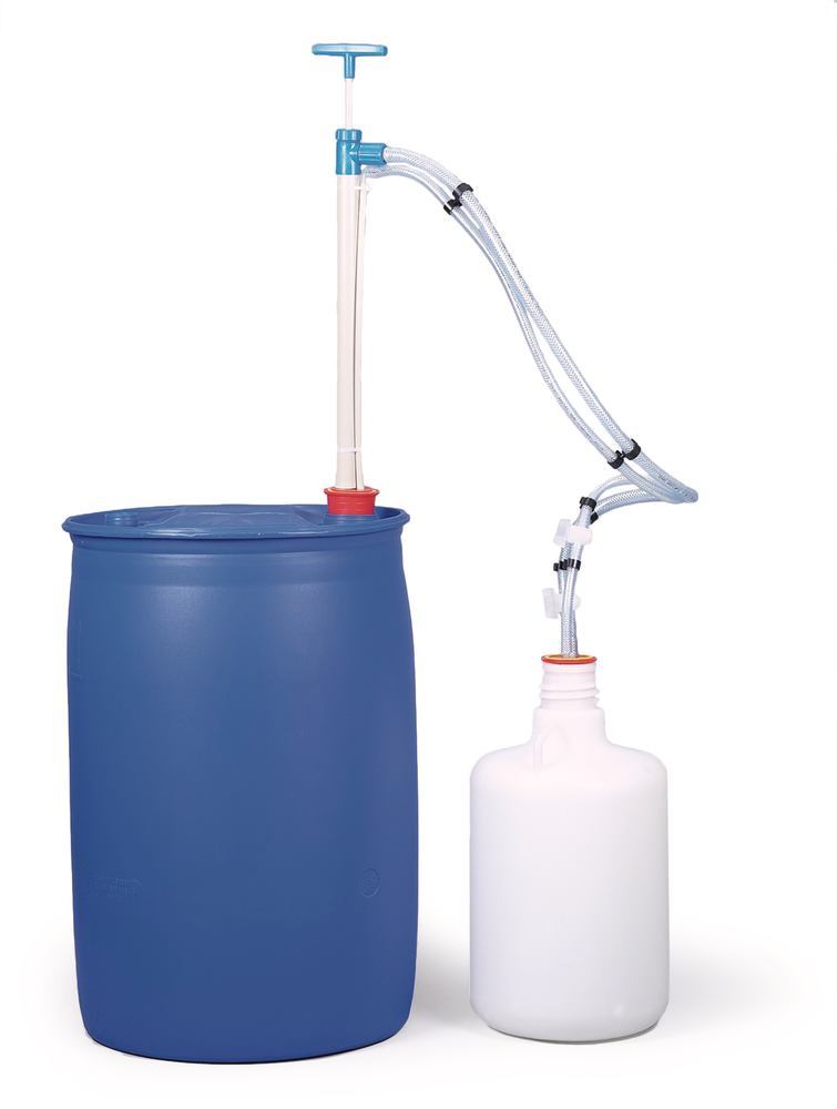 Gas-tight barrel and container pump, PP, 200 ml/stroke, tubing L approx. 120 cm - Luminix Health