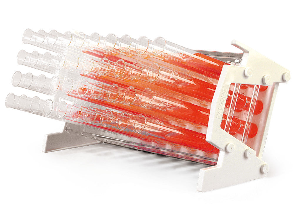 Slanted rack, for tubes Ø 20 mm, white PC, 40 holes (4 x 10), 1 unit(s) - Luminix Health