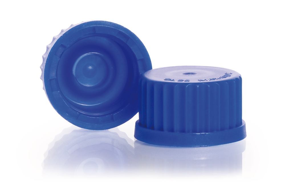 Screw caps, w. lip seal gasket, PP, blue, thread 25, 10 unit(s) - Luminix Health