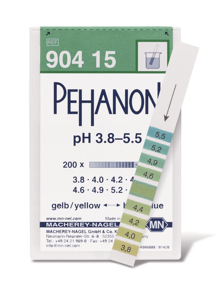 Indicator papers PEHANON®, with imprinted pH-scale, pH 3.8-5.5, 200 unit(s) - Luminix Health