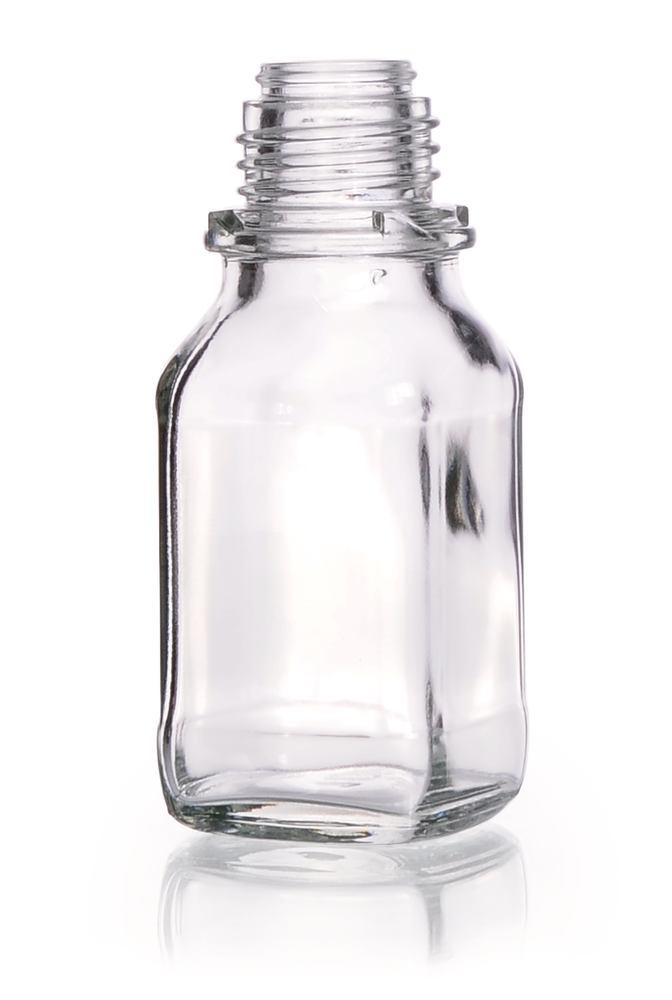 Square narrow-mouth bottles, 100 ml, clear glass, thread 32, high form - Luminix Health