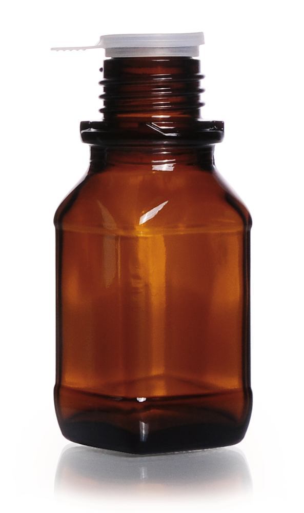 Square narrow-mouth bottles, 100 ml, brown glass, thread 32, high form - Luminix Health