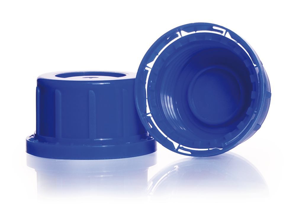 Tamper-evident screw cap closures, blue, 45 thread, tall, for EH bottles, PP - Luminix Health
