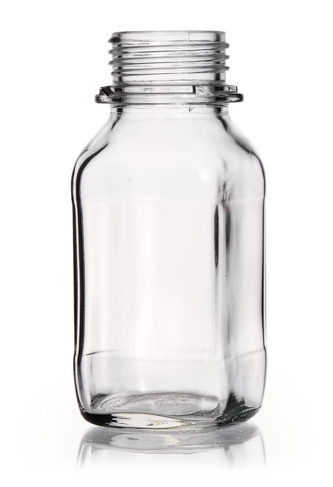 Square wide-mouth bottles, 250 ml, clear glass, thread 45, short form - Luminix Health