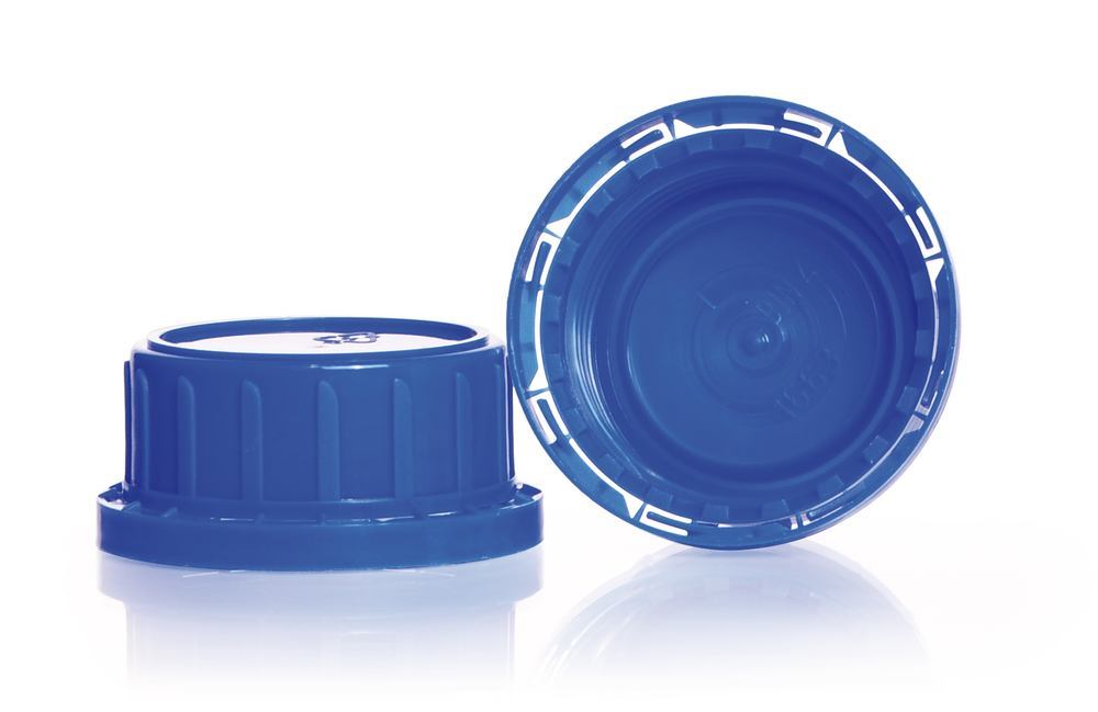 Tamper-evident closures, blue, Thread 45, short form, PP, 10 unit(s) - Luminix Health