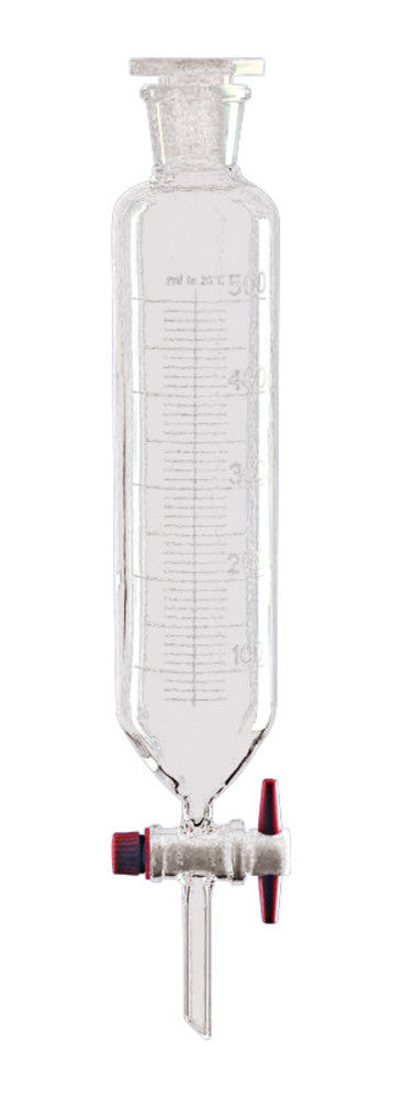 Separating funnels, cylindrical, 500 ml, graduated wiith PTFE plug, 2 unit(s) - Luminix Health