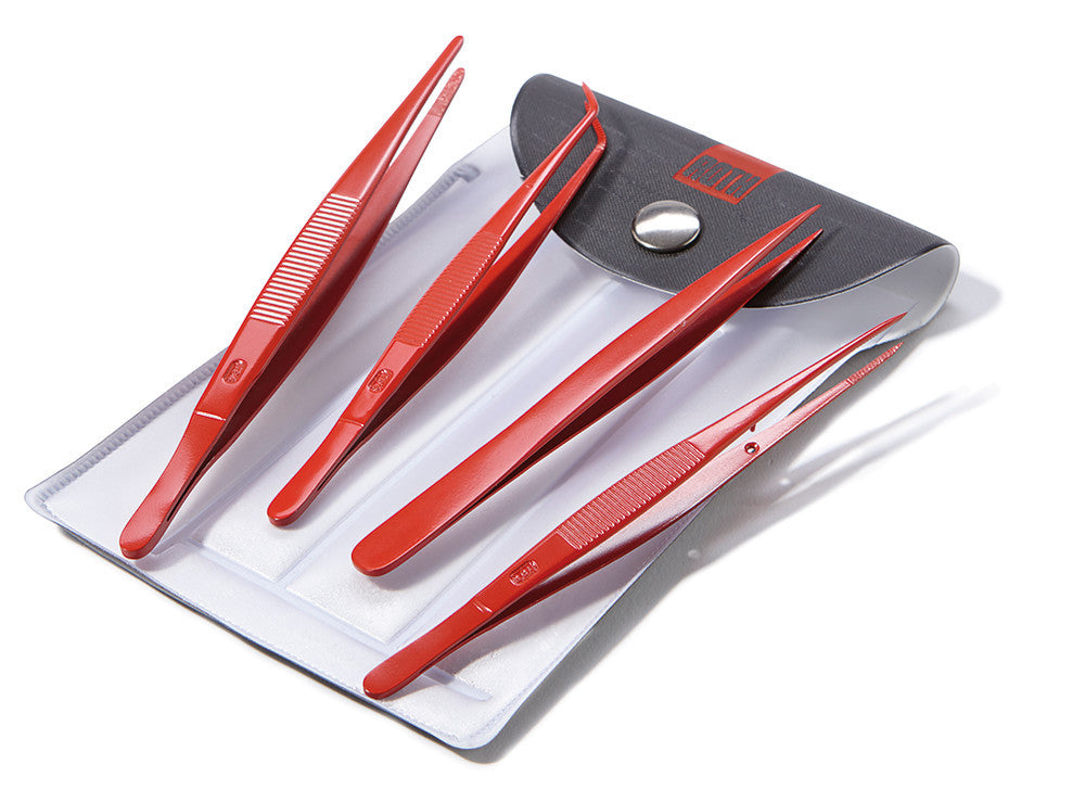 Rotilabo®-tweezers set, 4 stainl.-steel tweezers 18/10, in case, 1 unit(s) - Luminix Health