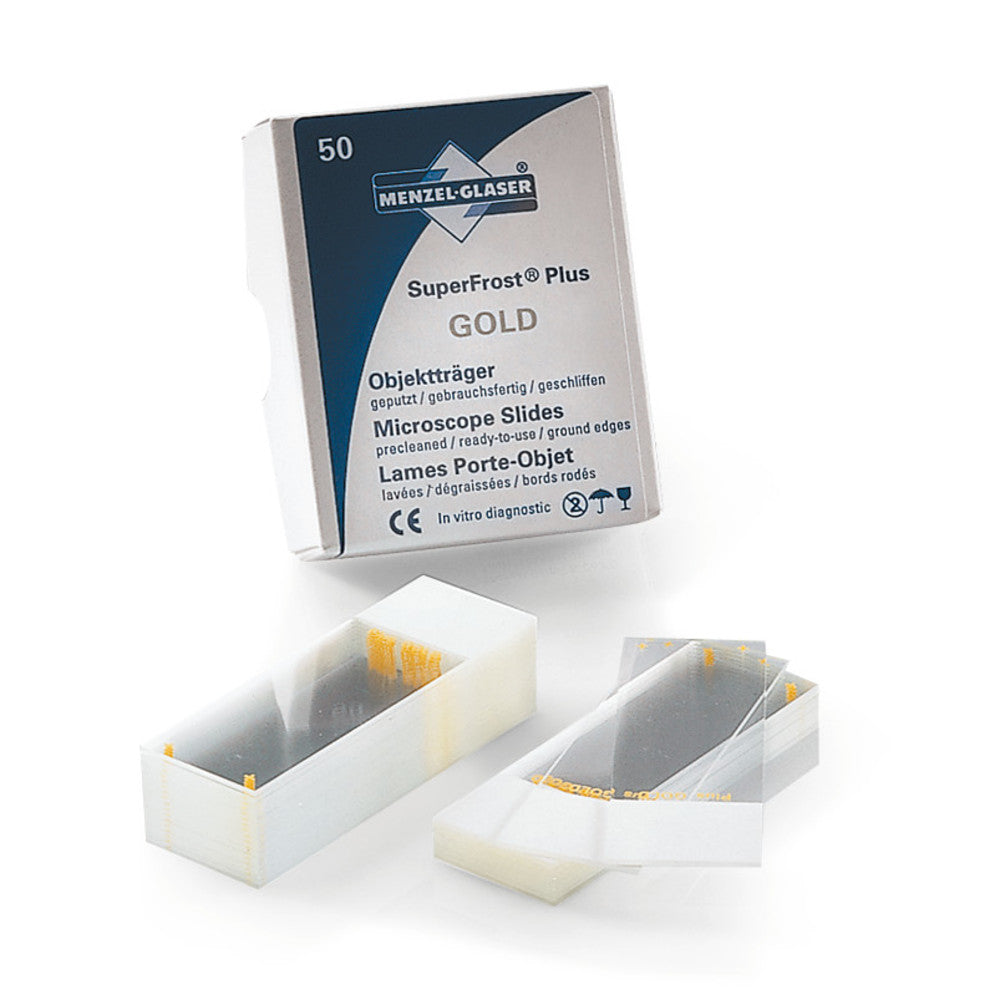 Microscope slides SuperFrost® Plus Gold, soda-lime glass, cut edges 90° - Luminix Health