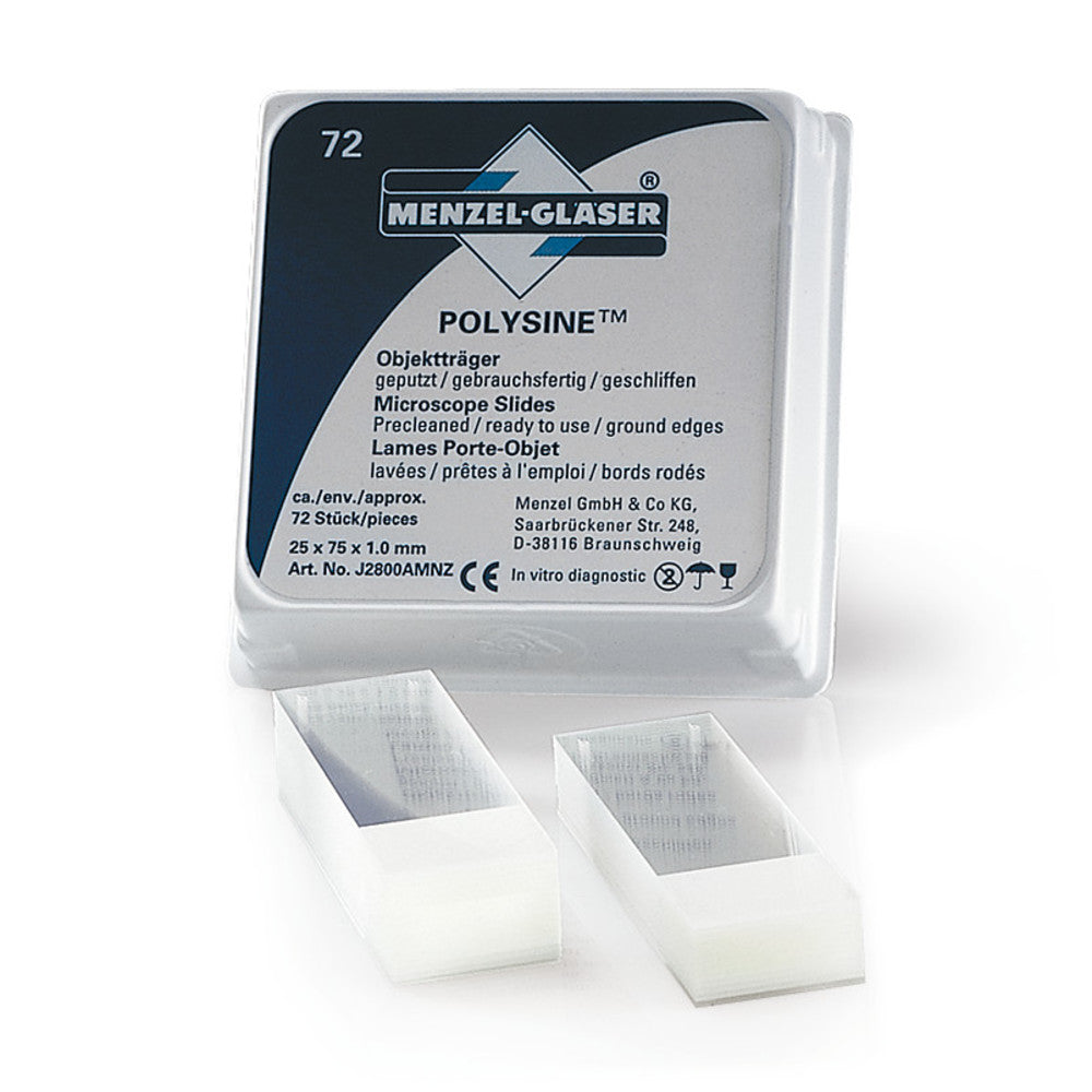 Polysine® slides, soda-lime glass, cut edges 90°, 1 mm th., 72 unit(s) - Luminix Health