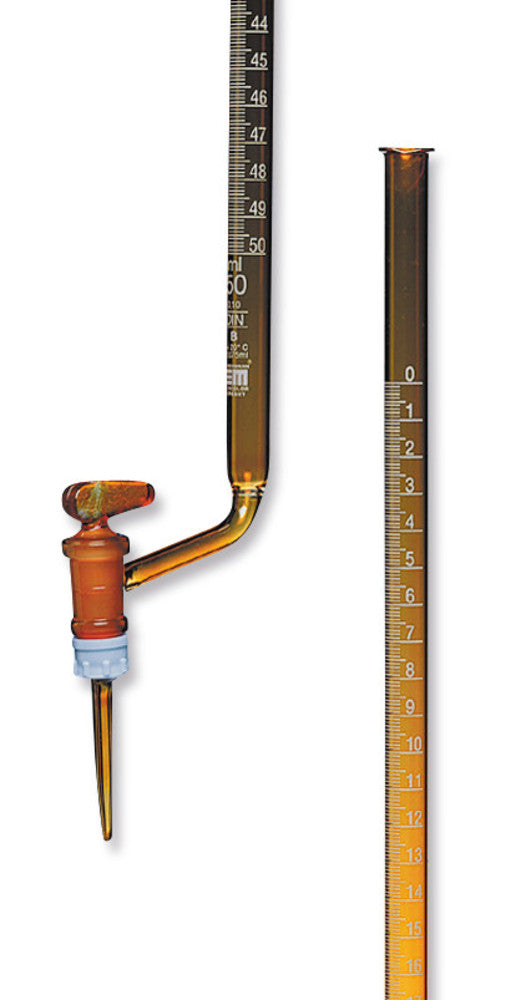 Burettes, class B, side glass cock, DURAN®, brown glass, white grad., 50 ml - Luminix Health