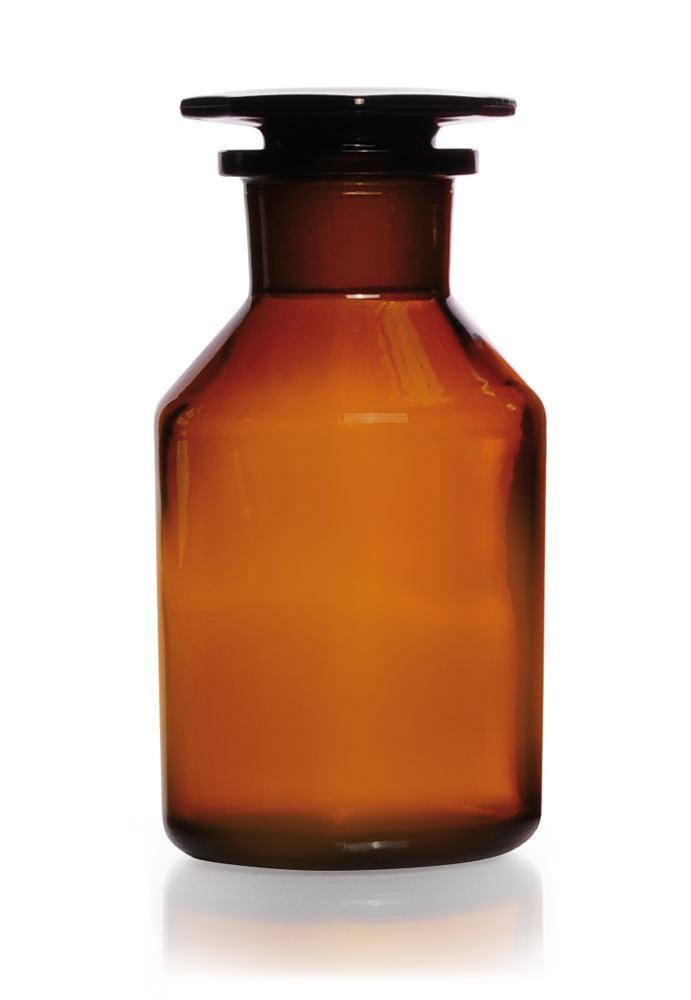Wide neck storage bottle, glass stopper, soda-lime glass, amber, 250 ml - Luminix Health