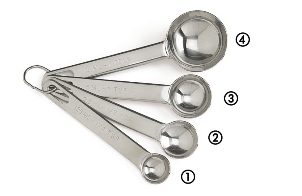 Rotilabo®-measuring spoon set, stainl. steel 18/10, 4 p., L 120-145 mm, 1 set - Luminix Health