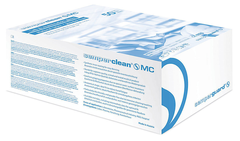 Semperclean MC latex gloves, hand-specific, powderfree, size M, 50 pair - Luminix Health