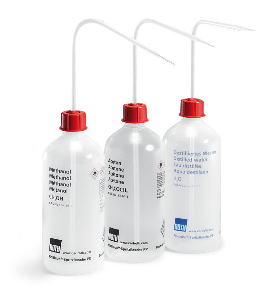 Rotilabo® safety wash bottle, 500 ml, LDPE, imprint, Dist. water, 1 unit(s) - Luminix Health