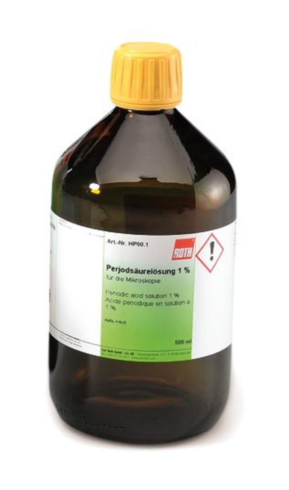 Periodic acid solution 1 %, for microscopy, ready-to-use, 500 ml, glass - Luminix Health