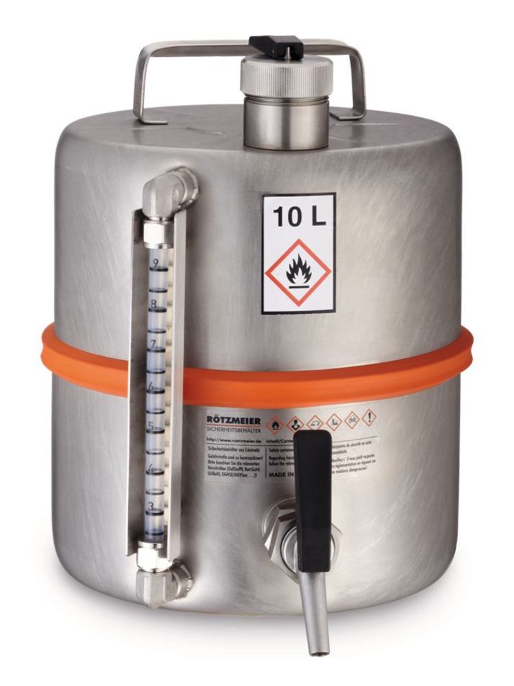 Safety barrel with tap, and filling level display, 10 l, 1 unit(s) - Luminix Health